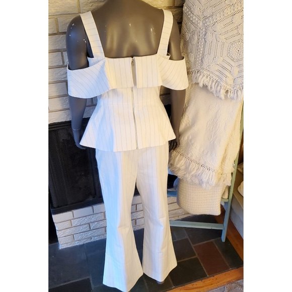 Christian Siriano Ivory/White Pinstripe Peplum Top sz 10 - Picture 4 of 7